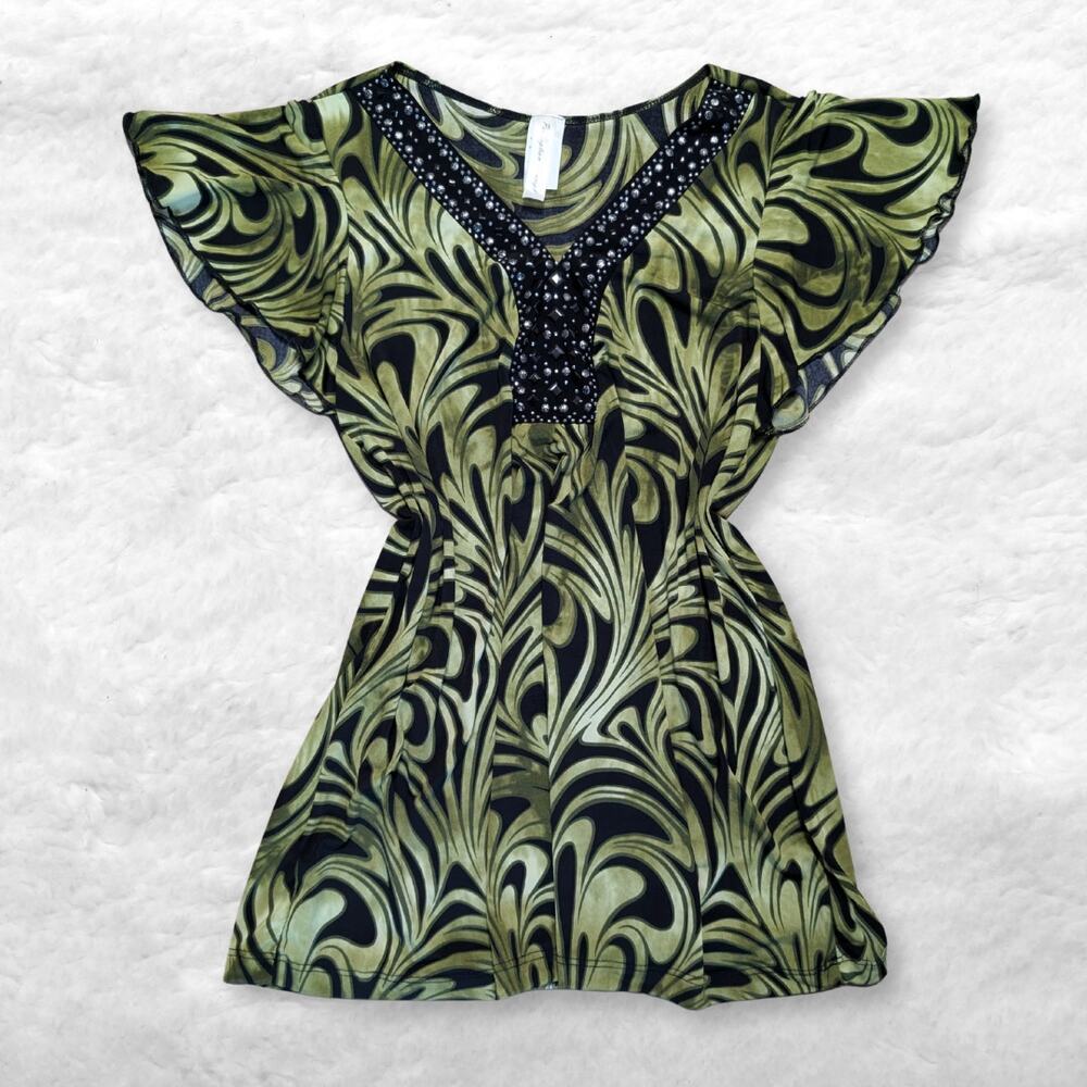 embellished swirl print blouse y2k style